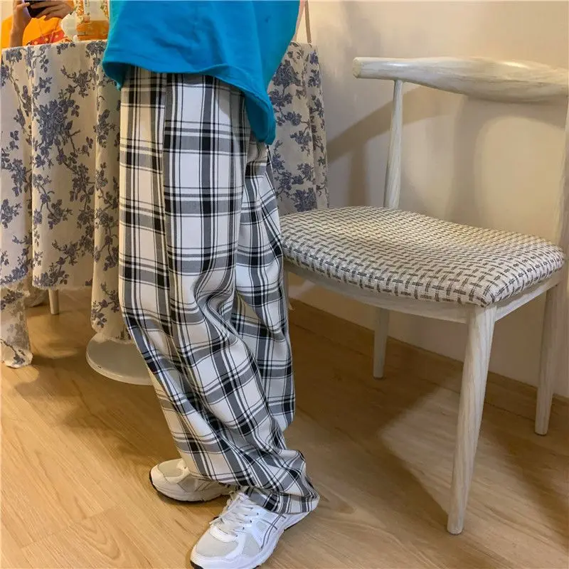 Spring and Summer New Large Straight Leg Pants Loose Plaid Casual Pants Women's Spring and Autumn Versatile Wide Leg Pants