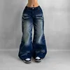 Y2K Fashion New Washed Old Blue Baggy Jeans Women Street Clothes Vintage Popular Casual Gothic Punk High Waist Wide Leg Pants 1