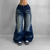 Y2K Fashion New Washed Old Blue Baggy Jeans Women Street Clothes Vintage Popular Casual Gothic Punk High Waist Wide Leg Pants 1