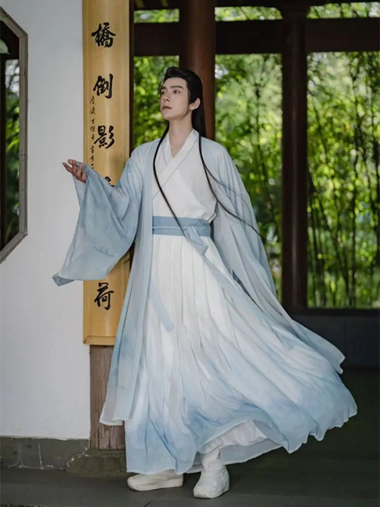 

Yourqipao Blue Hanfu Couples Chinese Traditional Embroidery Clothes Adult Halloween Cosplay Costume For Men/Women Plus Size