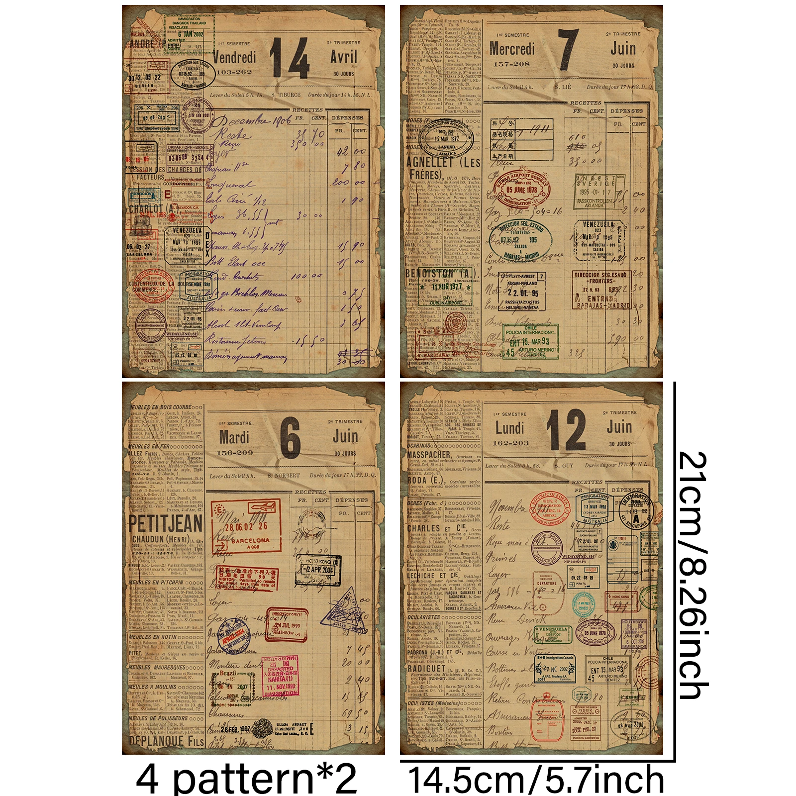 8 Sheets A5 Size Retro Table Label Numbers Dater Background Vintage Grunge Journal Planning Scrapbooking