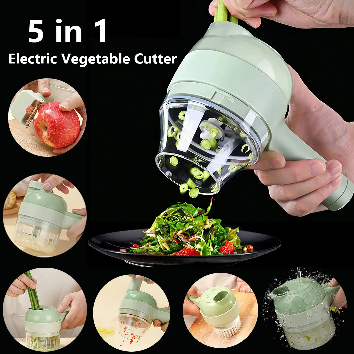 4 in 1 Handheld Electric Vegetable Cutter Set Multifunctional Hand Held Food Processor Portable Wireless Vegetable Chopper Slice