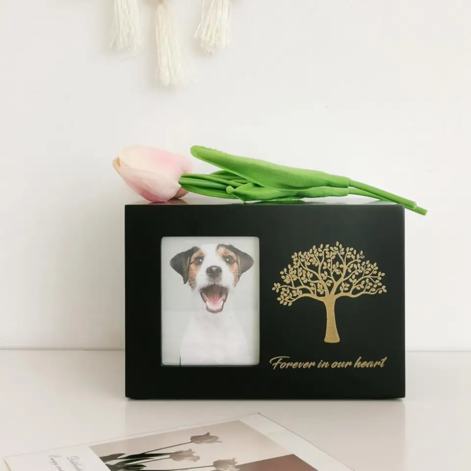 Large Wooden Pet Memorial Urn For Dog Or Cat Ashes - With Photo Frame & Flannel Lining, Keepsake Memory Box - View #4