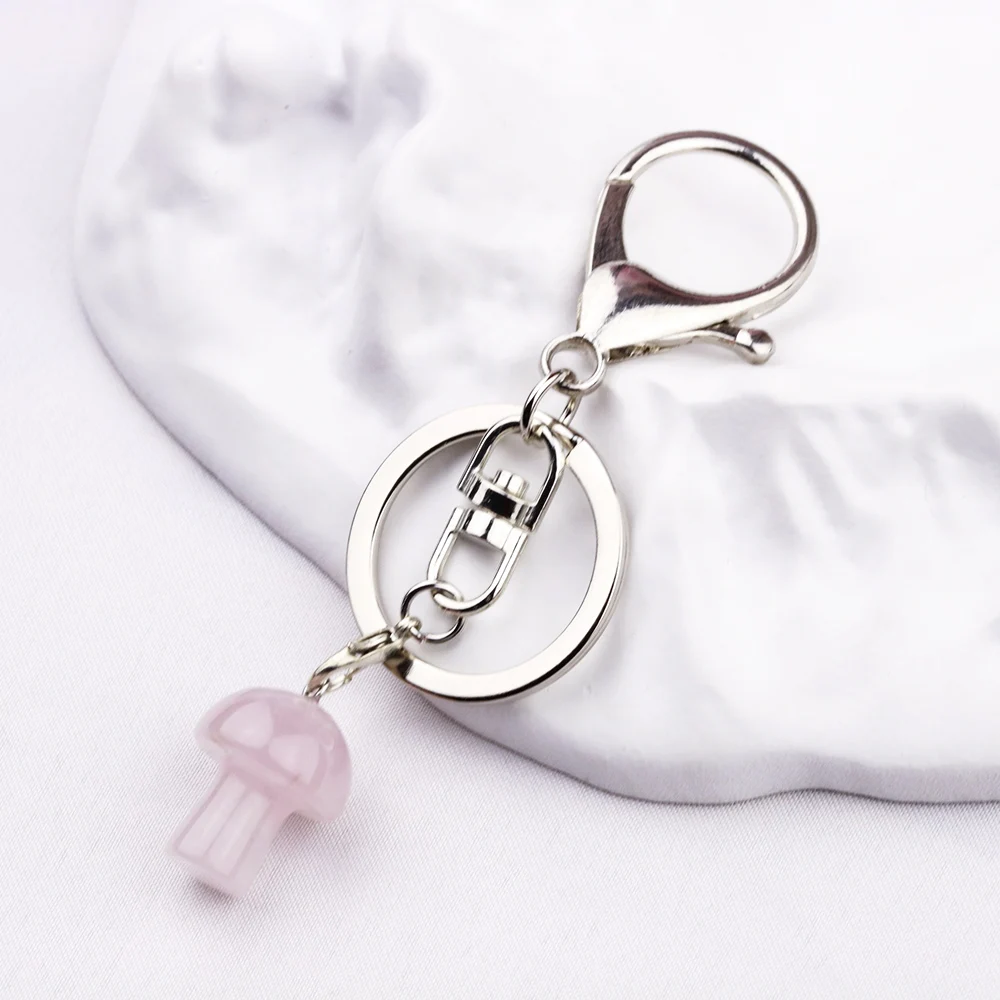 12pcs Mushroom Statue Key Rings Chains Natural Stone Charms Keychains Healing Crystal Keyrings for Women Men