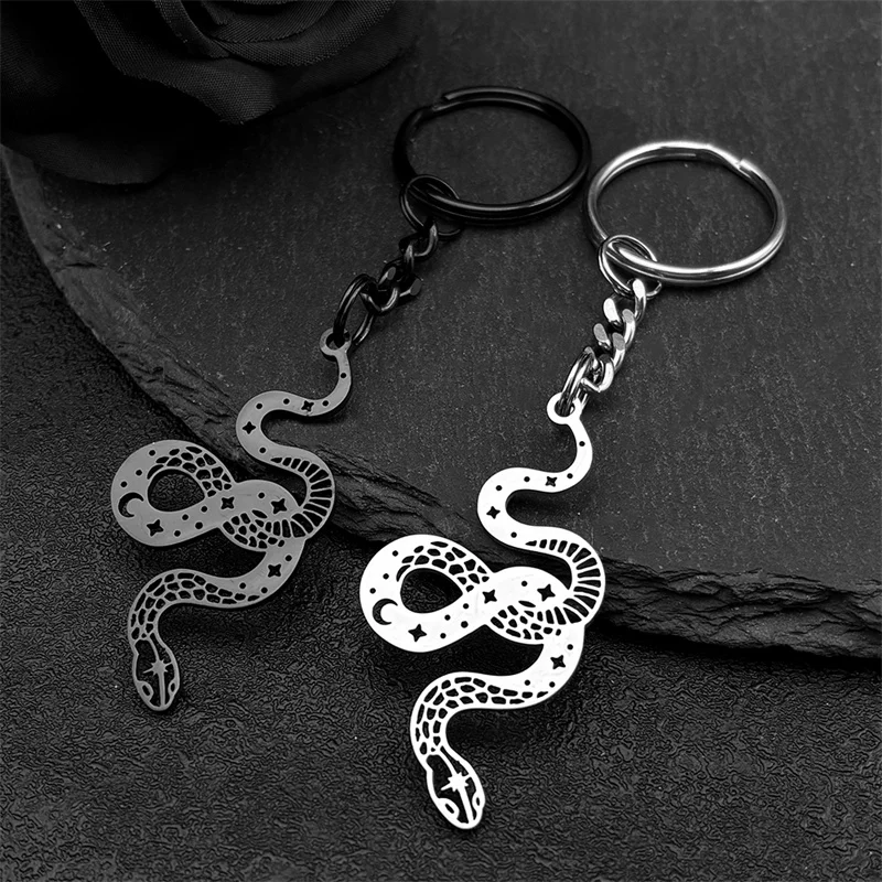 Hexerei hohle Schlange Edelstahl Mond Schlüssel ringe Frauen Männer Silber schwarz Farbe Hexen stern Schlüssel anhänger Gothic Schmuck 3496 – Detail 7