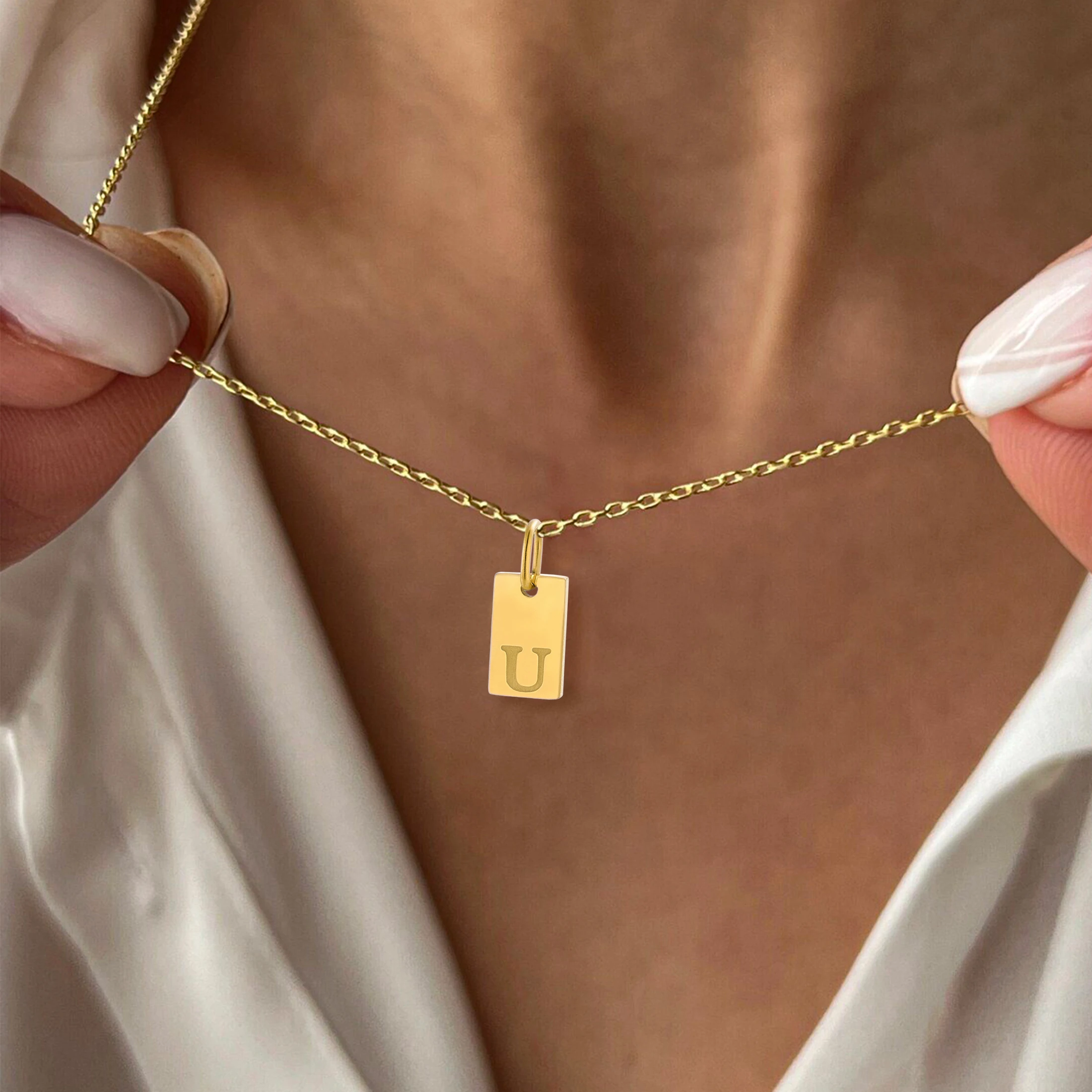 Trendy Fashion Personalized Stainless Steel Square 26 Letter DIY Pendant For Women's Necklace Charms Accessories