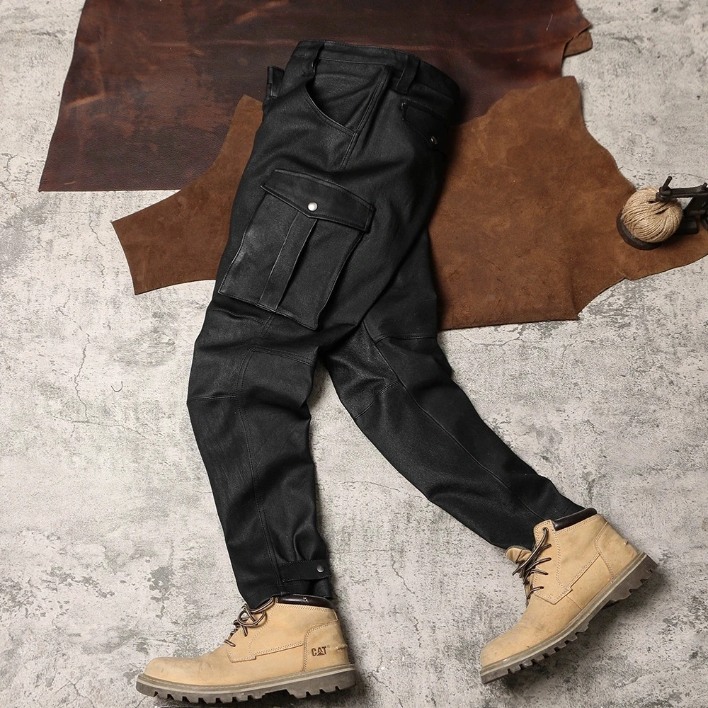 DSP750 RockCanRoll 1.3mm USA Genuine Cow Leather Motorcycle Pants Vintage Heavy Durable Stylish Cowhide Rider Trousers