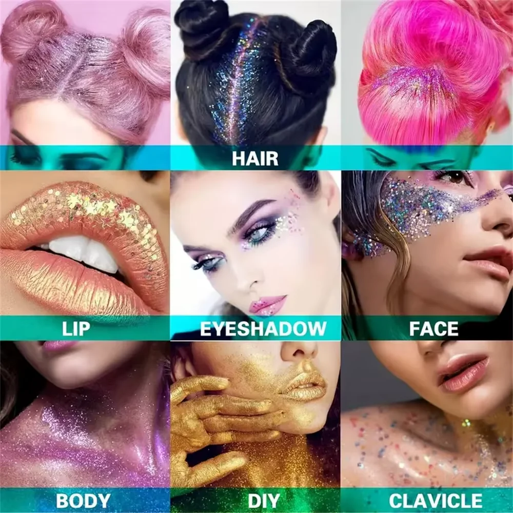 Mermaid Sequin Body Glitter Gel,LongLasting Glitter for Body Face Hair Eye Makeup,Music Festival Party Long Lasting Face Glitter 6