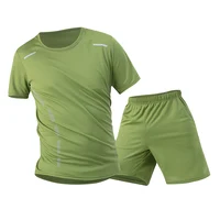 Combinaison de sport d'été 2 pièces pour hommes, T-shirt ample et respirant à manches courtes, Short de course et de Fitness avec poches noires 2