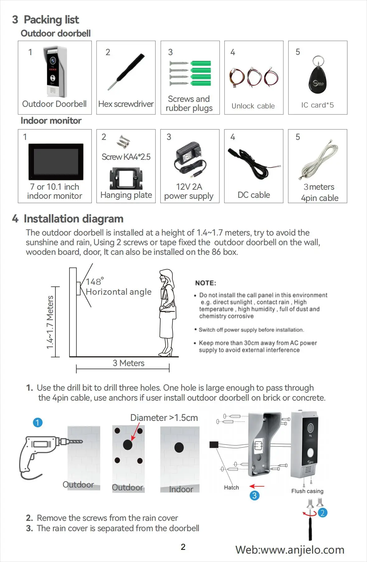 ANJIELO 1080P TUYA Smart Video Doorphone Lock Set Video Intercom system for Home
