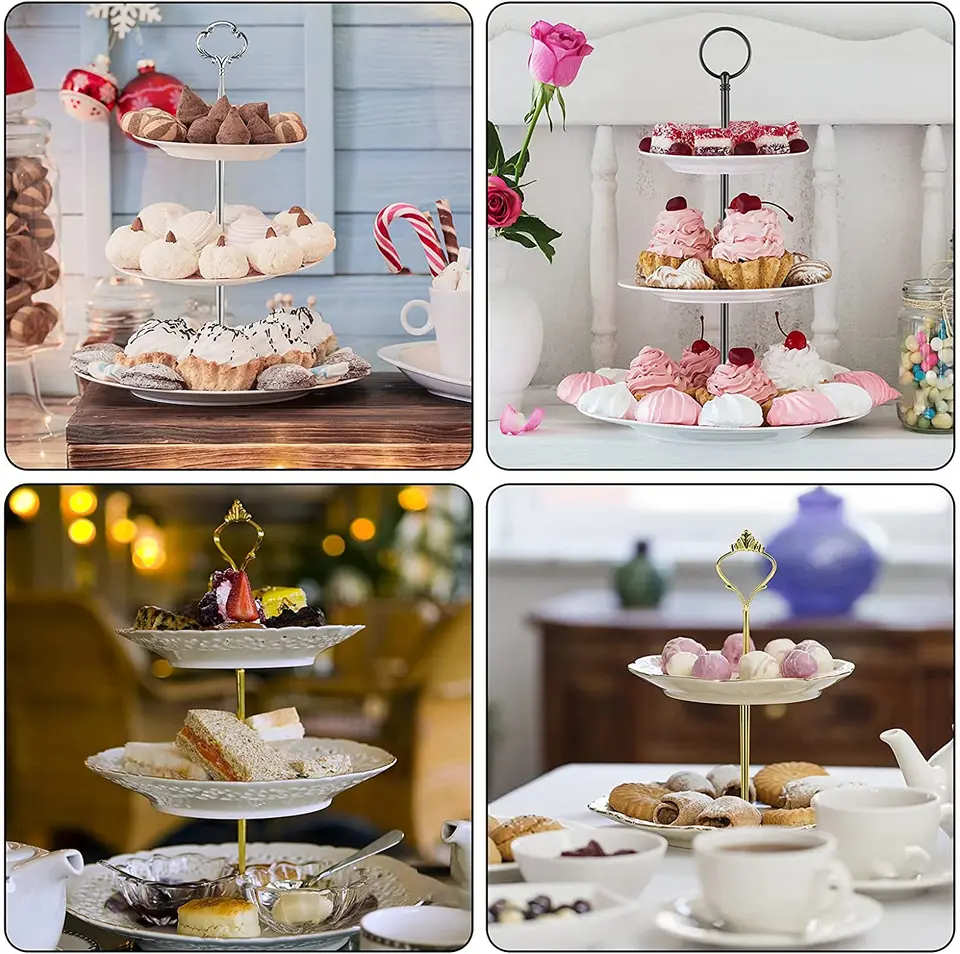 3-Tier Cake Stand Hardware - Gold Round Tiered Display For Cupcakes & Desserts