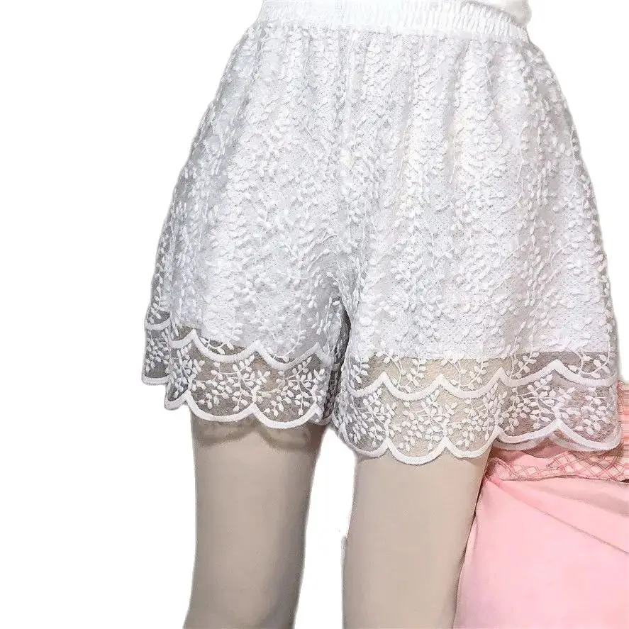 Safety pants Lace Shorts Soft Women 2 Layers Underskirt Shorts High Waist Casual White Elegant Loungewear