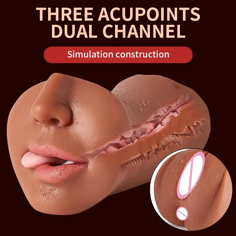 3 IN 1 Vaginal Anus Masturbation Cup Double Head Male Masturbator Blowjob Products Sex Toys for Men Adult