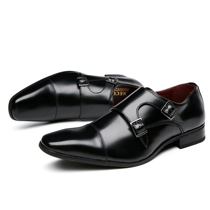 Luxury Men Loafers Shoes Double Monk Strap Slip on Pointed Toe For Men Office Wedding Dress Casual Shoes Leather casual shoes leather shoes