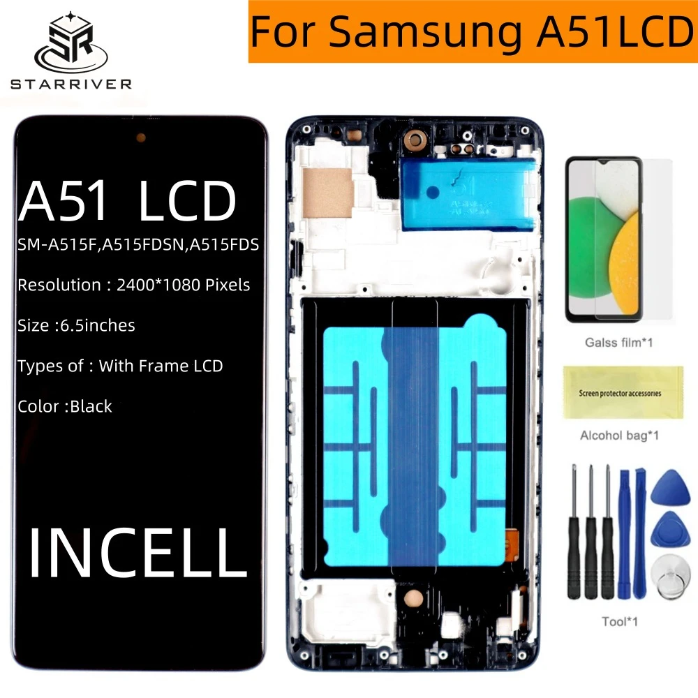 100% протестированный дисплей Incell для Samsung A51, дисплей A515, дисплей A515F/DS A515FD A515, ЖК-дисплей, сенсорный экран, замена A515F