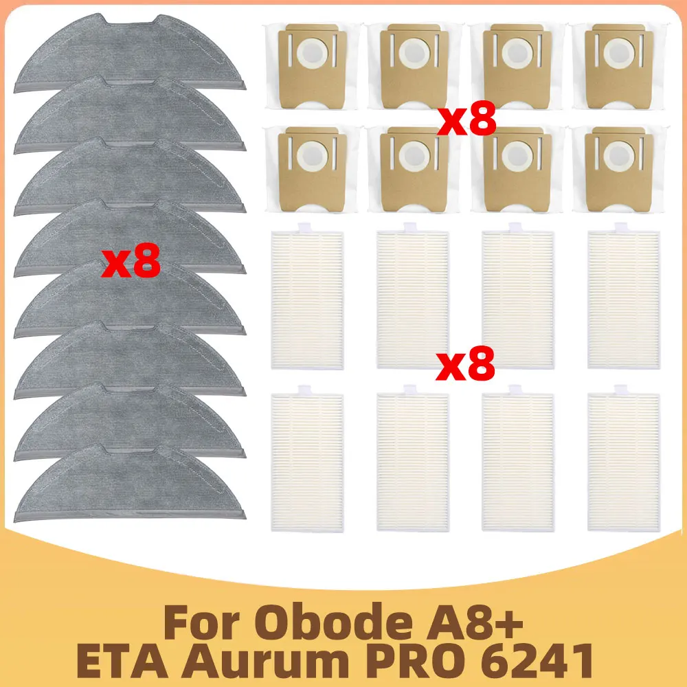 Ricambi Compatibili Per Aspirapolvere Robot Obode A8+ / Eta Aurum Pro 6241 - Sostituzione Mop Rag, Filtro Hepa E Sacchetti Polvere.
