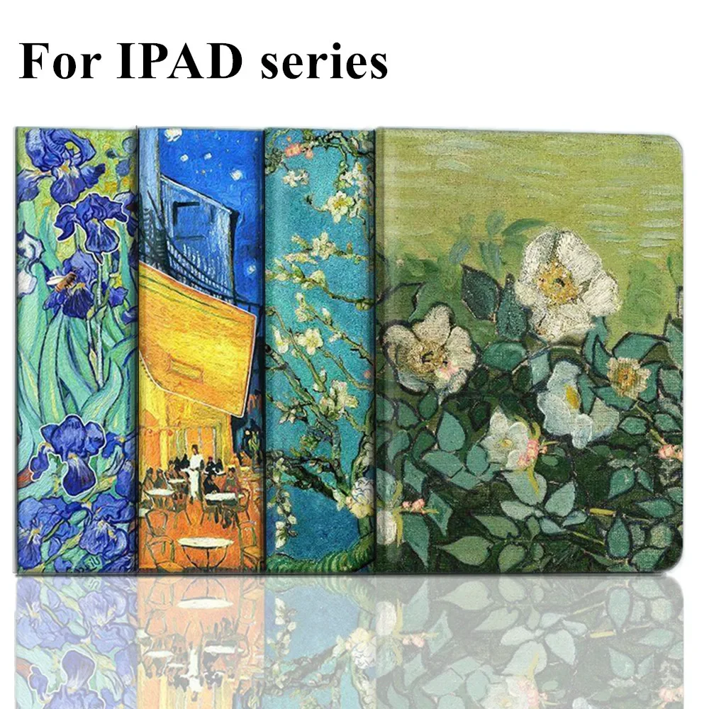 럭셔리 반 고흐 유화 플라워 아트 케이스, iPAD 10 9 8 7 6 5 세대 프로 11 12.9 10.5 에어 5 4 3 2 미니 6 펀다 커버