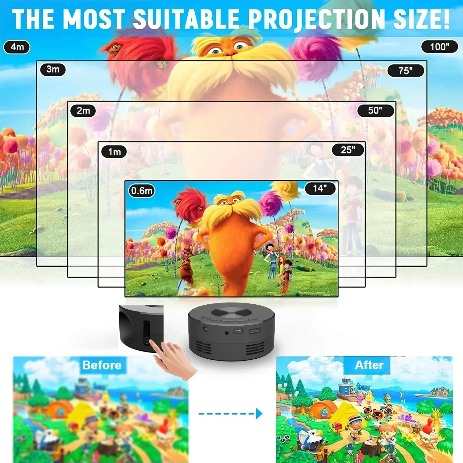 YT200 Ʈ LED HD TV  , 4K 1500 , ȵ̵  ũ, Ȩ ó׸, ߿ ޴ 