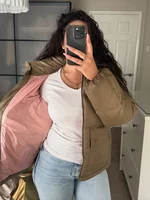 Femmes décontracté à capuche col montant coton manteau Chic à manches longues col en v fermeture éclair ample doudoune 2026 dame hiver rue vêtements d'extérieur 3
