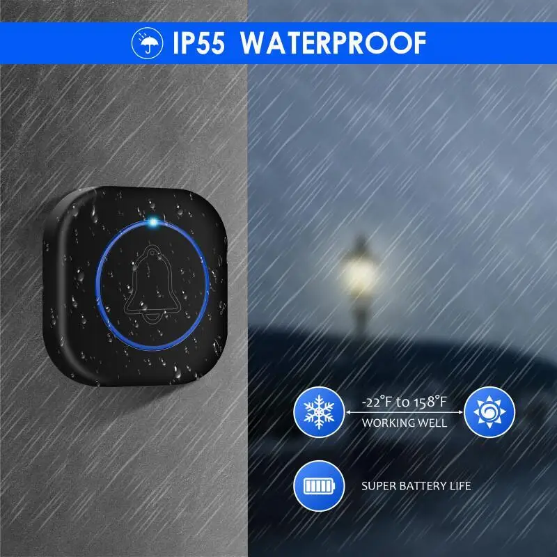 Wireless Waterproof Doorbell with 4 Volume Levels