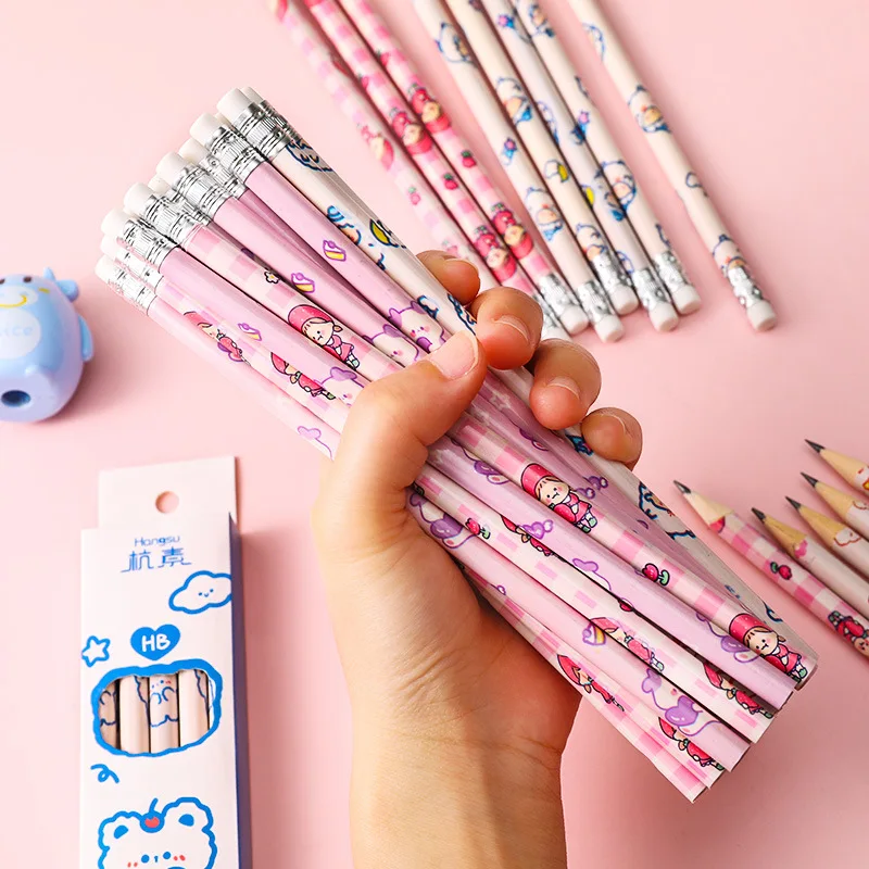 

10Pcs/Box Kawaii Wooden Lead Pencils HB Cute Cartoon Students Writing Drawing Sketching Pens School Office Supplies for Children