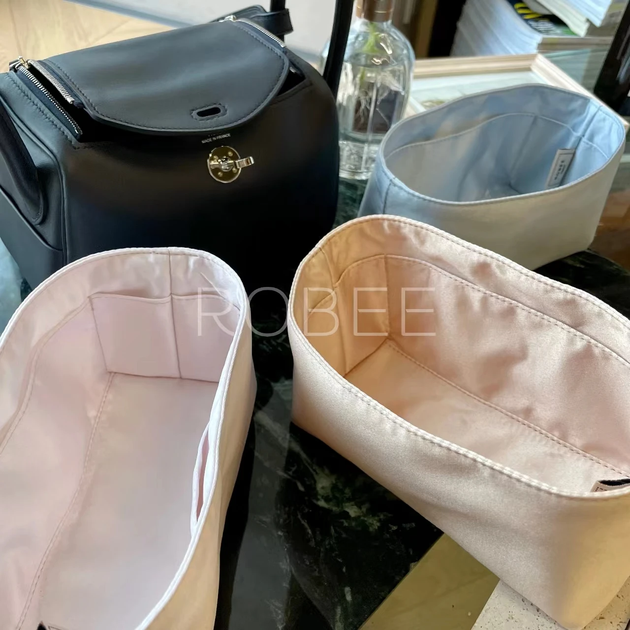 ROBEE For H Lindy Organizer Insert mini 26 30 Waterproof Design Satin fabric Premium Fits handbag innerbag 4