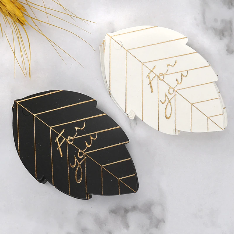 50-100pcs Leaf shape Tags Gold Stamping Paper Cards Handmade Gift For You Party Present Wrapping Labels DIY Craft Supplies | Украшения и