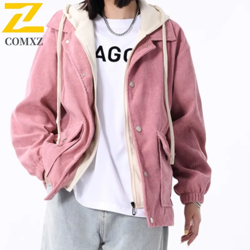 COMXZ 2025 New Unisex Corduroy Cotton Baseball Jacket Academy-Style Winter Coat Thickened Warm Versatile Solid Color windbreaker