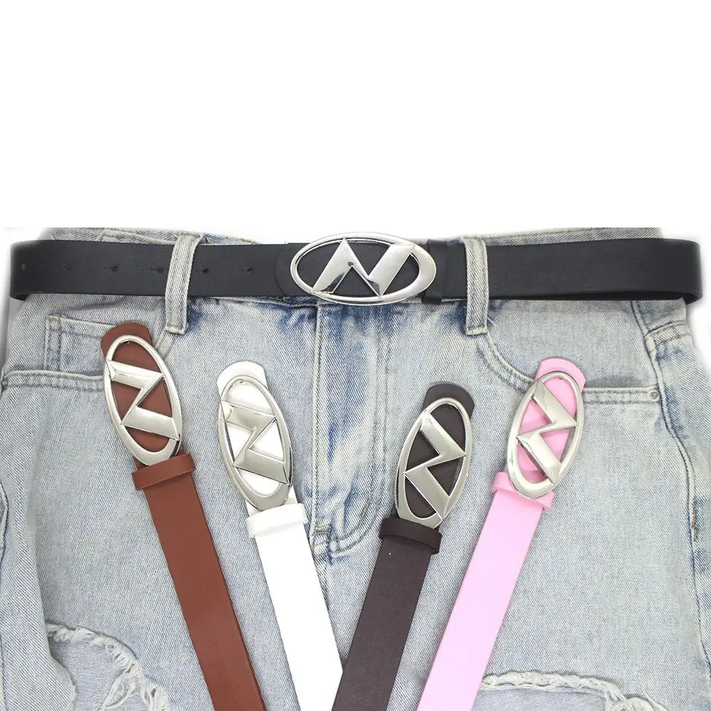 

Letter N PU Leather Letter Belt Vintage Metal Buckle Oval Buckle All-match Ins Style Dress Decoration
