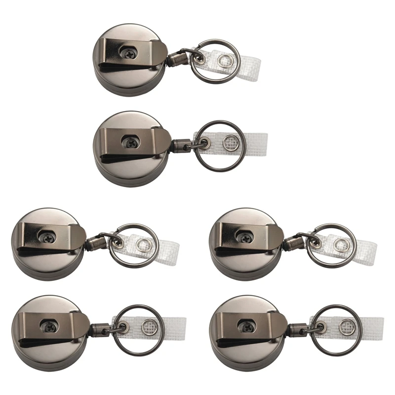 

6 Pack Retractable Badge Holder Reel,Metal ID Badge Holder With Belt Clip Key Ring For Name Card Keychain Black