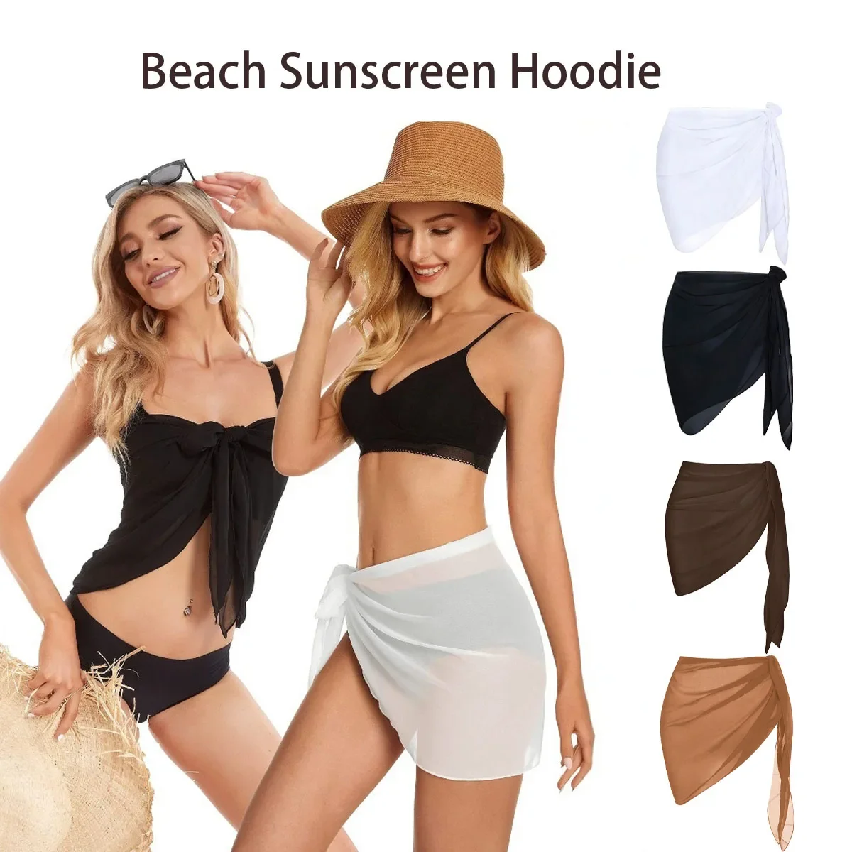 Women Summer Short Sarongs Swimsuit Coverups Beach Bikini Wrap Sheer Short Skirt Chiffon Scarf Cover Ups for Swimwear 1