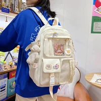 College Student Rucksack Fashion Casual Book Bags Nylon with Plush Pendant Pin Cute Large Capacity Japanese Style for Teen Girls 4