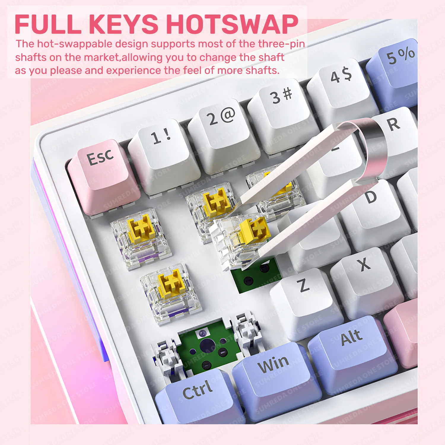 Mini Teclado Mecânico Jogos sem Fio Bluetooth Hotswap Retroiluminado Gamers Rgb 2.4g 63 Chaves Sumreda-za63 - Imagem 6