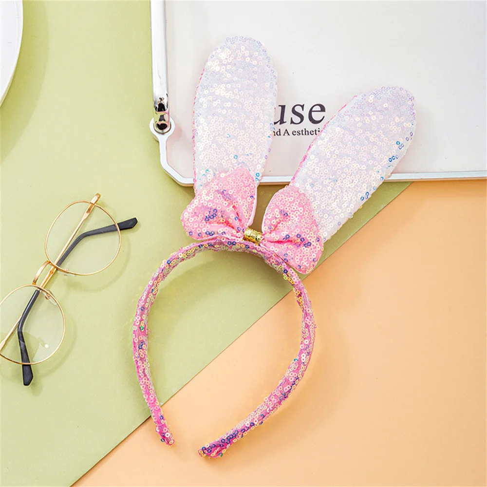 Bunte Pailletten Stirnband Kaninchen Ohren Mädchen Süße Haarband Cartoon Kinder Leistung Kopfschmuck Glitter Bunny Haar Zubehör – Detail 5