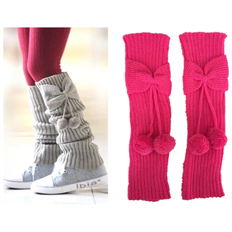 Fashion Kids Girls Bowknot Pompom Knit Leg Warmers Boot Socks Cuffs Toppers children leg warmers
