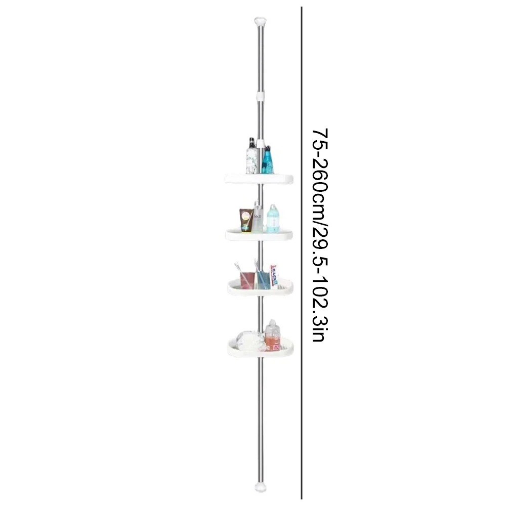 Bathroom Corner Shower Tension Pole Rust Proof Telescopic Rod 4 Tier Storage Rack Shower Organizer Stainless Steel Decor Shelf 4