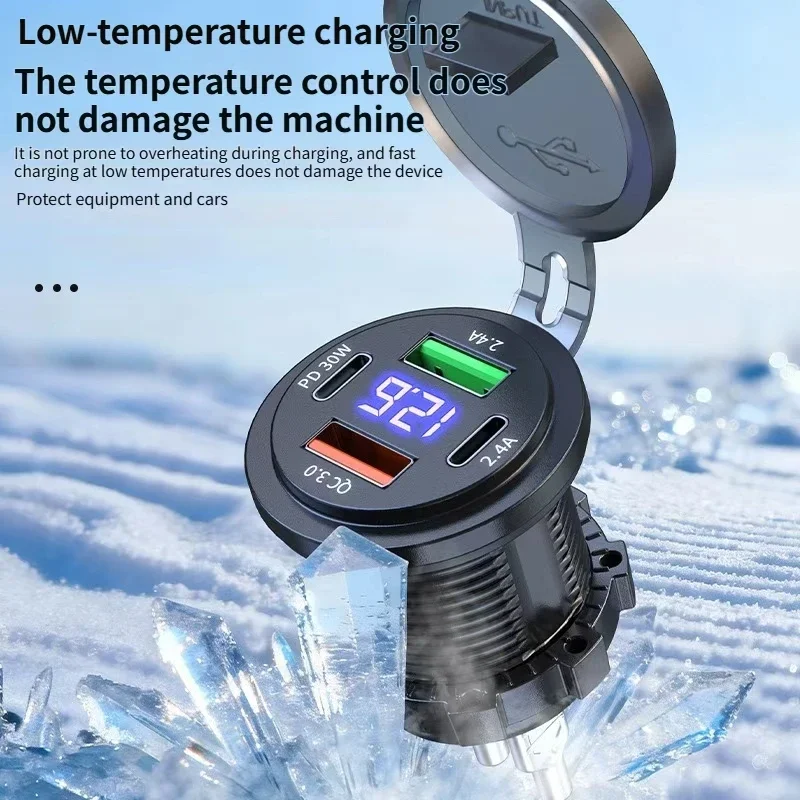 멀티 포트 차량용 충전기 PD QC3.0 USB 충전 소켓 디지털 전압계 포함 12V/24V 오토바이 자동차 보트 선박 트럭 버스용