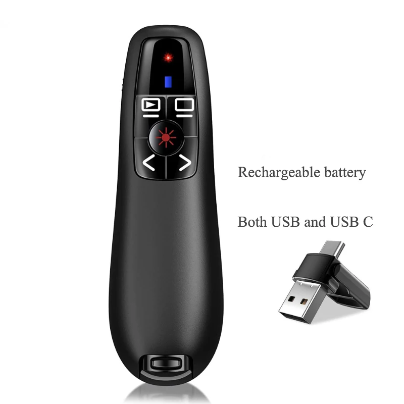 2.4G R400 Wireless Presenter Pen Pointers USB and USB C receiver AAA and Recharging for training teaching meeting