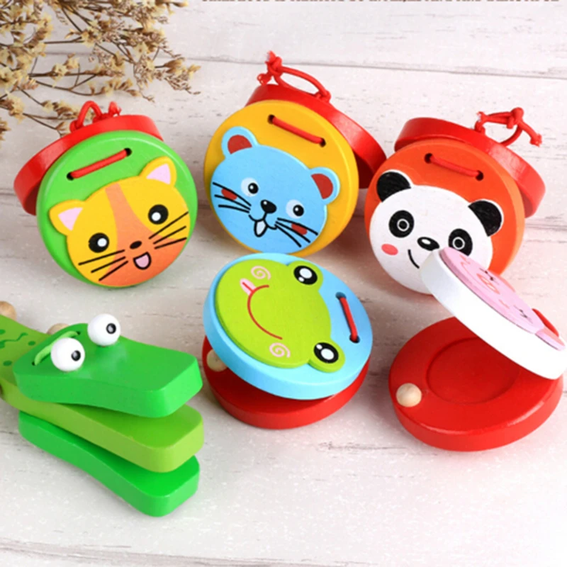 Description Picture 3 of itemKids Cartoon Wooden Castanets Music Instruments Baby Clapper Handle Musical Instruments Toys Educational Toys For Children