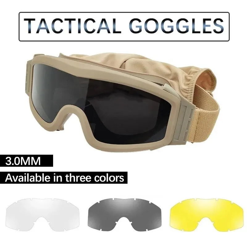 Lunettes De Protection Tactiques Airsoft Chasse - 3 Verres Interchangeables (Gris, Jaune, Transparent), UV400