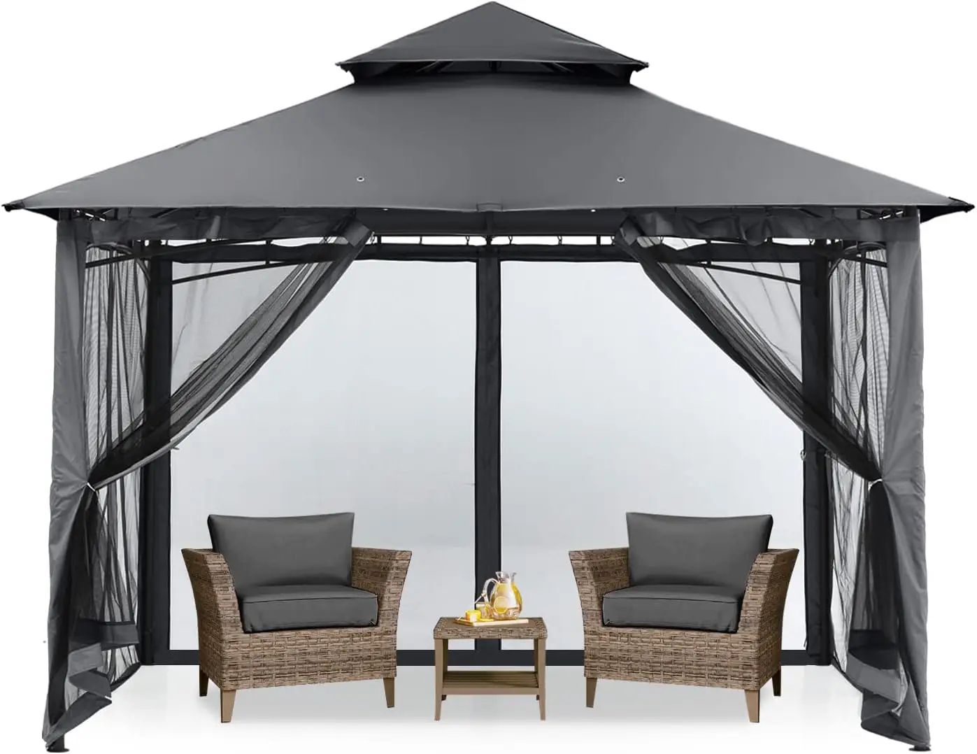 

MASTERCANOPY Outdoor Garden Gazebo for Patios with Stable Steel Frame and Netting Walls (8x8,Dark Gray)