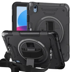 Heavy Duty Shockproof Protective Tablet Cover with Hand and Shoulder Strap - iPad 11th 10th (Black)
