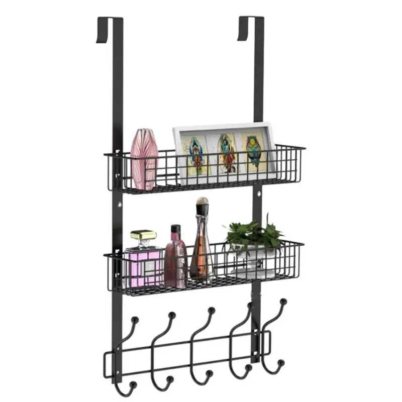 

Behind Door Shelf No Drilling Door Rack With Multi Hooks Home Storage Arrangement Of Hooks For Bathroom Bedroom Living Room Stud