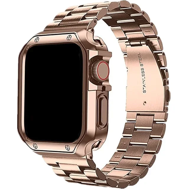 Stylish TPU Protective Case with Metal Strap for Apple Watch - Stainless Steel Bracelet Edition