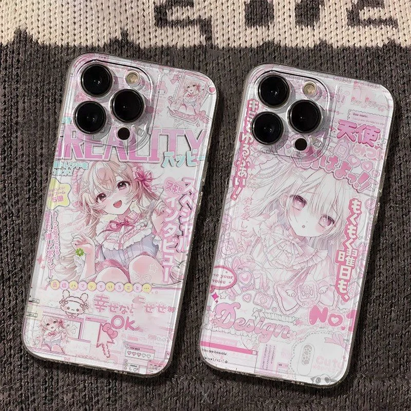 Sweet Pink Anime Glow Clear Phone Case