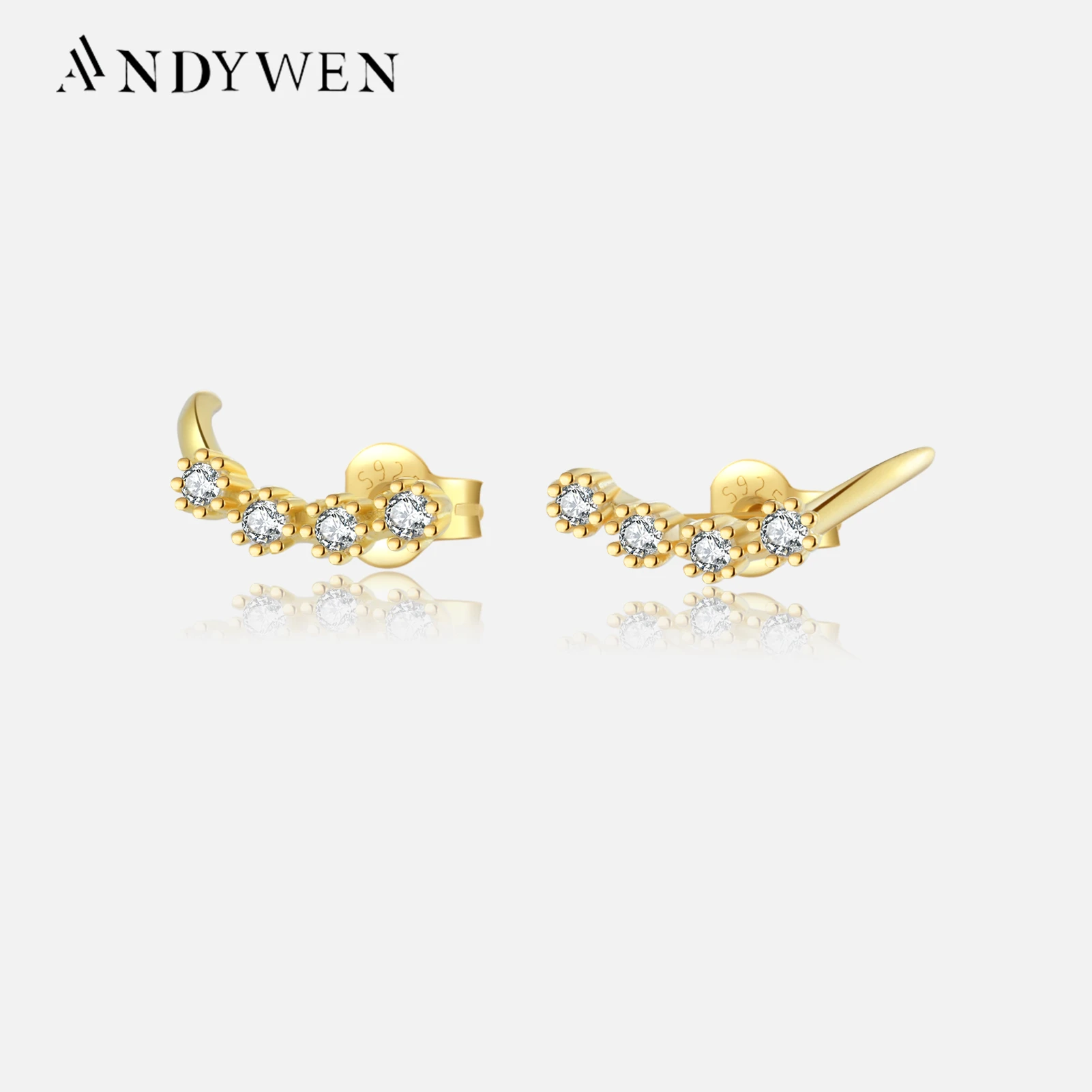 

ANDYWEN 925 Sterling Silver Gold Pendientes Motion Stud Earring Piercing Line Cuff Women Wedding Jewelry 2023 Party Jewels