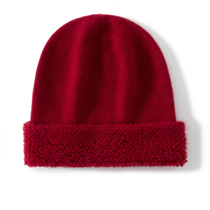 MERRILABM Hochwertige Winter-Unisex-Kaschmirmütze, modische Beanie-Mütze mit Bündchen, warm, für den Außenbereich, Strickmütze aus reinem Kaschmir für Damen und Herren – Detail 2