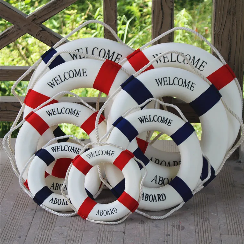 Navy Mediteranean Sea Life Buoy Wall Hanging Decorations Bar Home Decor Props Nautical Life Ring Wedding Crafts Wall Art Decor Wall Hanging Pendant Crystal Wall Hanging