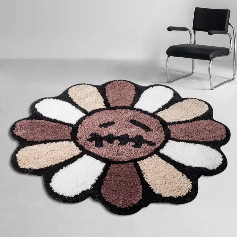 

Tufting Sunflower Carpet Aesthetic Antislip Bathroom Carpet Sun Flower Grimace Rug Thickening Fluffy Bedroom Bedside Rug Decor