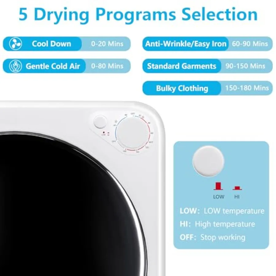 800W Electric Portable Clothes Dryer High End Laundry Front Load Tumble Dryer Machine with Stainless Steel Tub 5 Mode Simple Co